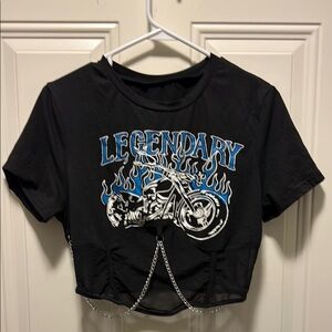 SHEIN Black Graphic Crop Top with Blue Accents